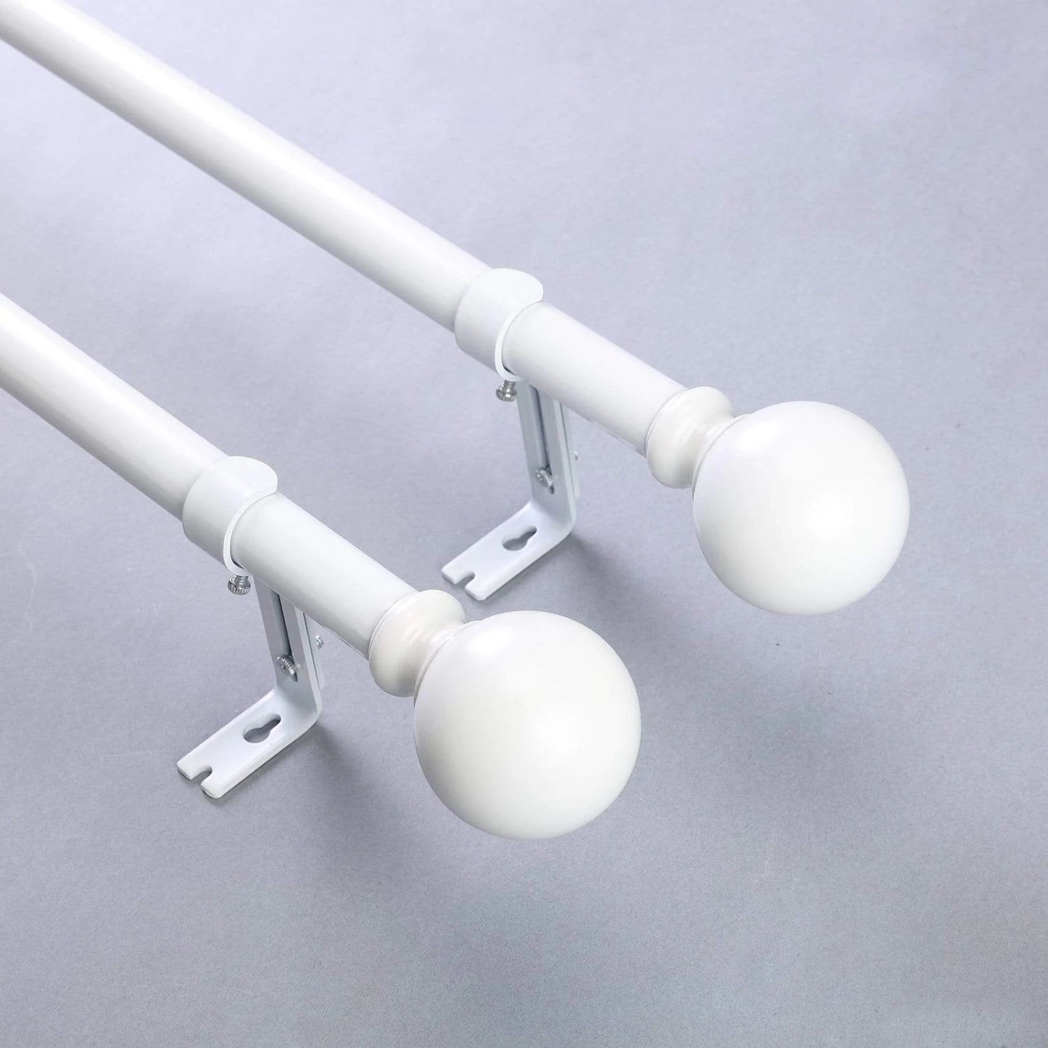 42-126 In Long Adjustable Metal Curtain Rod Set With Round Finials - Image 9
