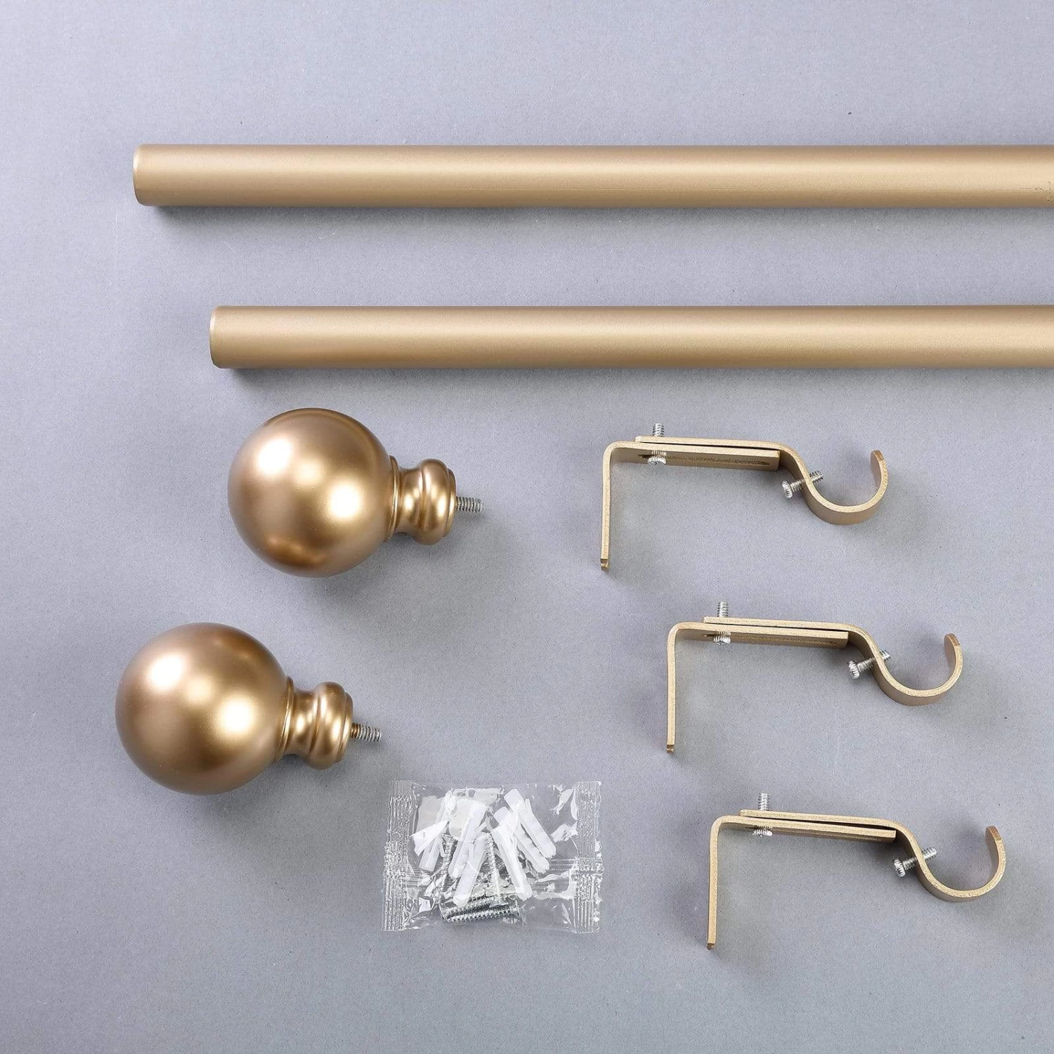 42-126 In Long Adjustable Metal Curtain Rod Set With Round Finials - Image 14
