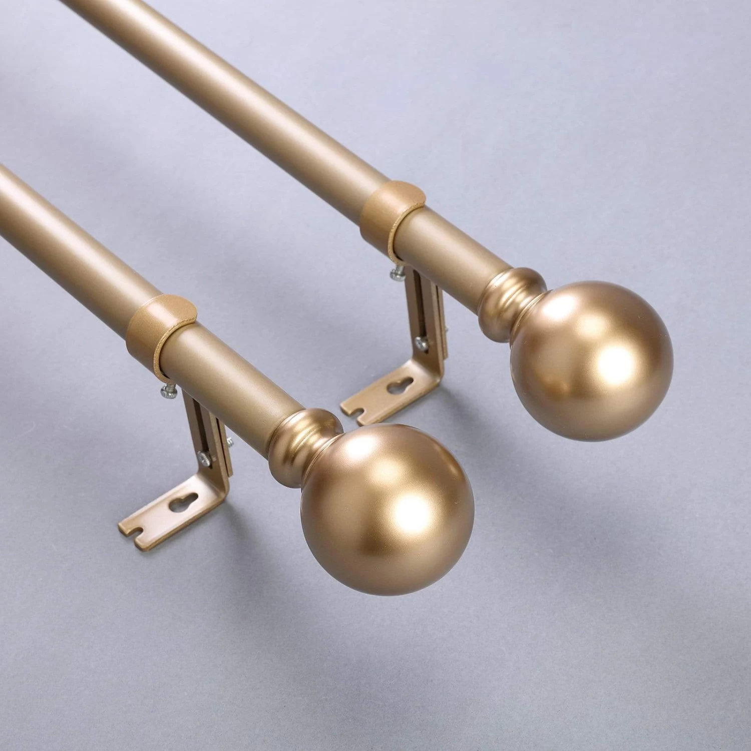 42-126 In Long Adjustable Metal Curtain Rod Set With Round Finials - Image 20