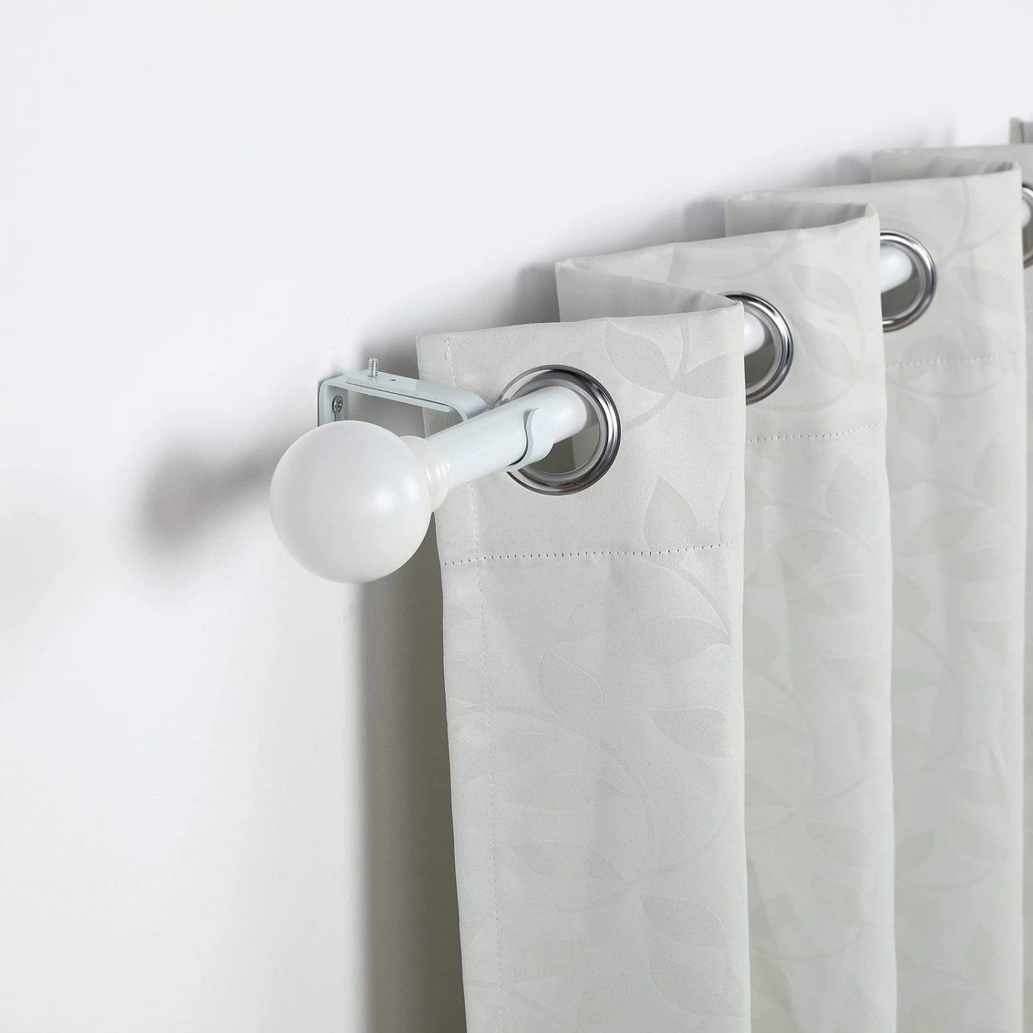 42-126 In Long Adjustable Metal Curtain Rod Set With Round Finials