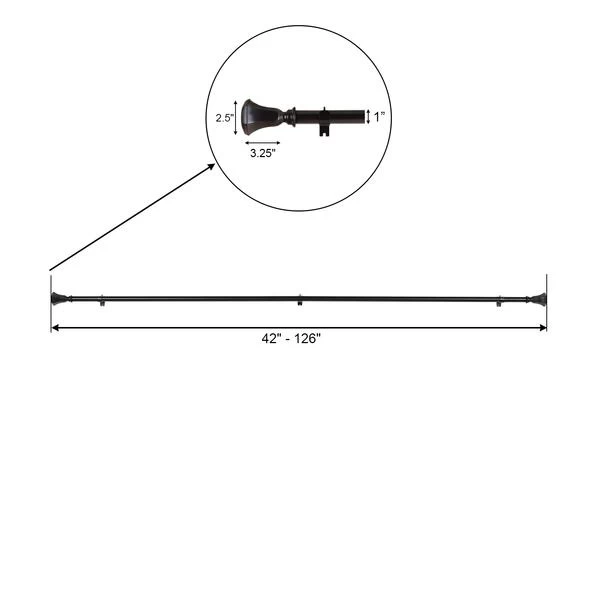 42-126 In Long Adjustable Metal Curtain Rod Set With Teardrop Finials - Image 5