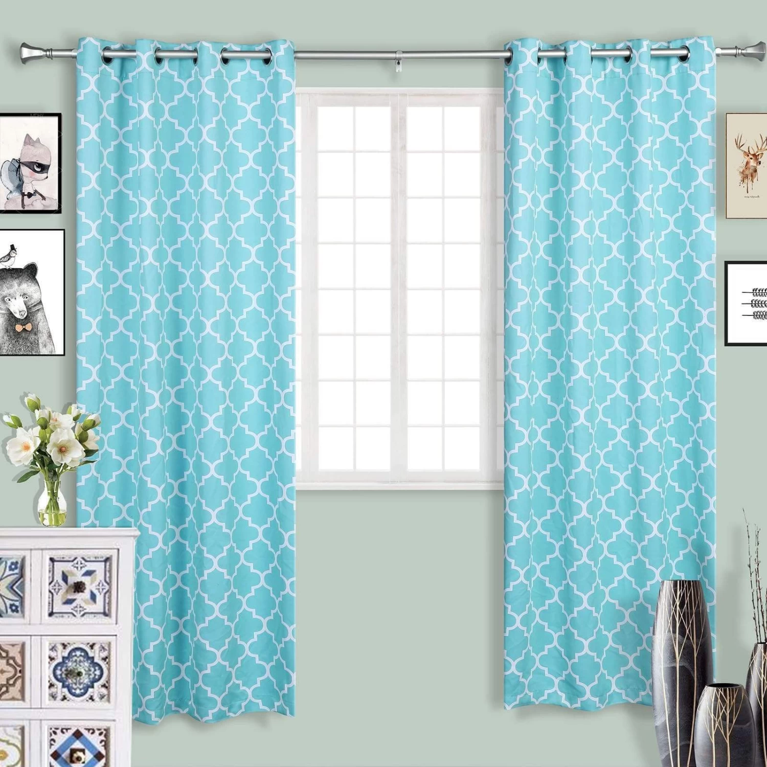 42-126 In Long Adjustable Metal Curtain Rod Set With Teardrop Finials - Image 2