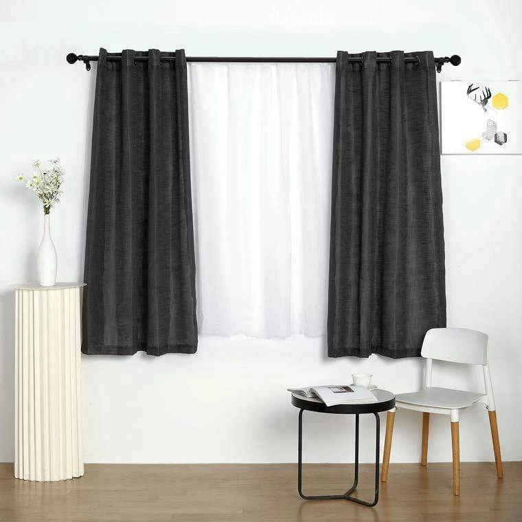 2 Pcs 52x64 In Faux Linen Curtains With Chrome Grommets - Image 2