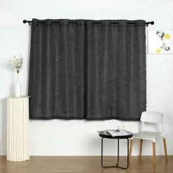 2 Pcs 52x64 In Faux Linen Curtains With Chrome Grommets