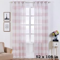 2 Pcs 52" X 108" Faux Linen Sheer Stripe Window Curtains Drapes Panels