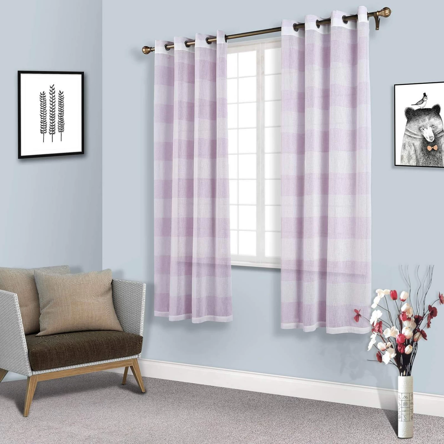 2 Pcs 52" X 84" Faux Linen Sheer Stripe Window Curtains Drapes Panels - Image 2
