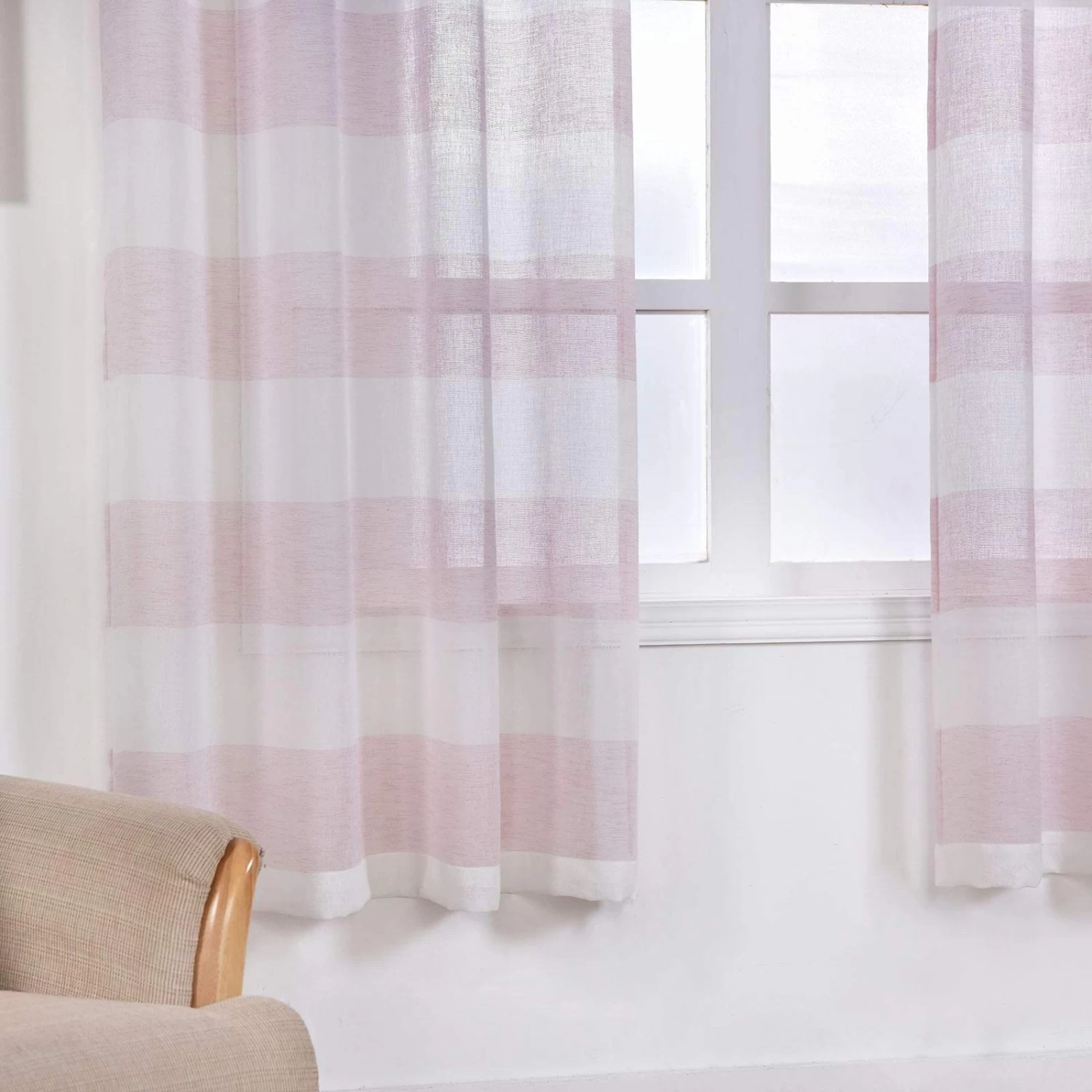 2 Pcs 52" X 84" Faux Linen Sheer Stripe Window Curtains Drapes Panels - Image 11