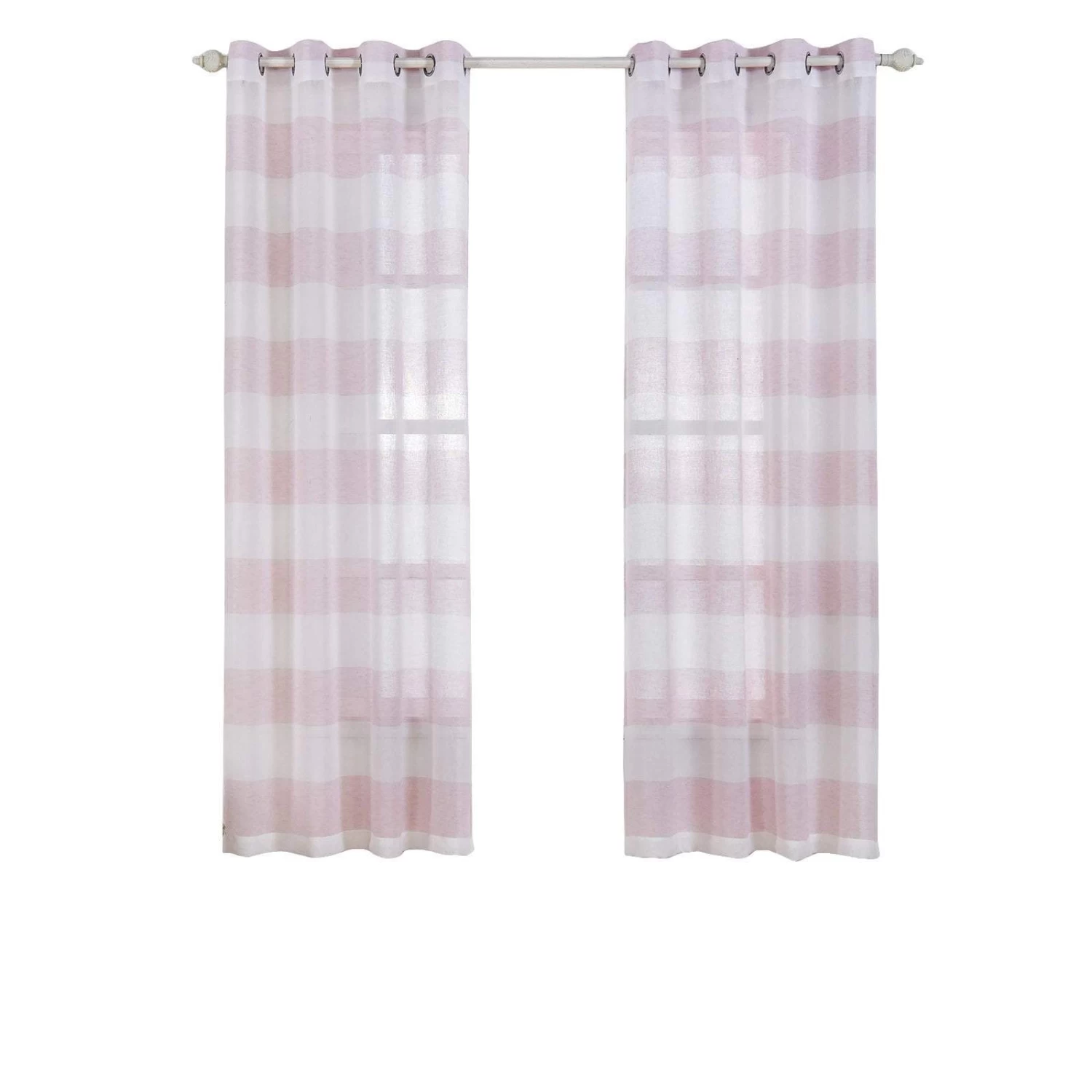 2 Pcs 52" X 84" Faux Linen Sheer Stripe Window Curtains Drapes Panels - Image 13