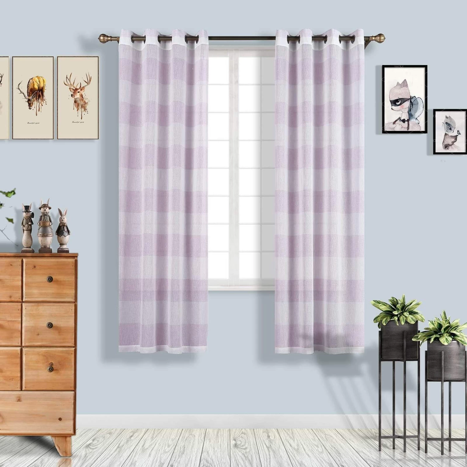 2 Pcs 52" X 84" Faux Linen Sheer Stripe Window Curtains Drapes Panels