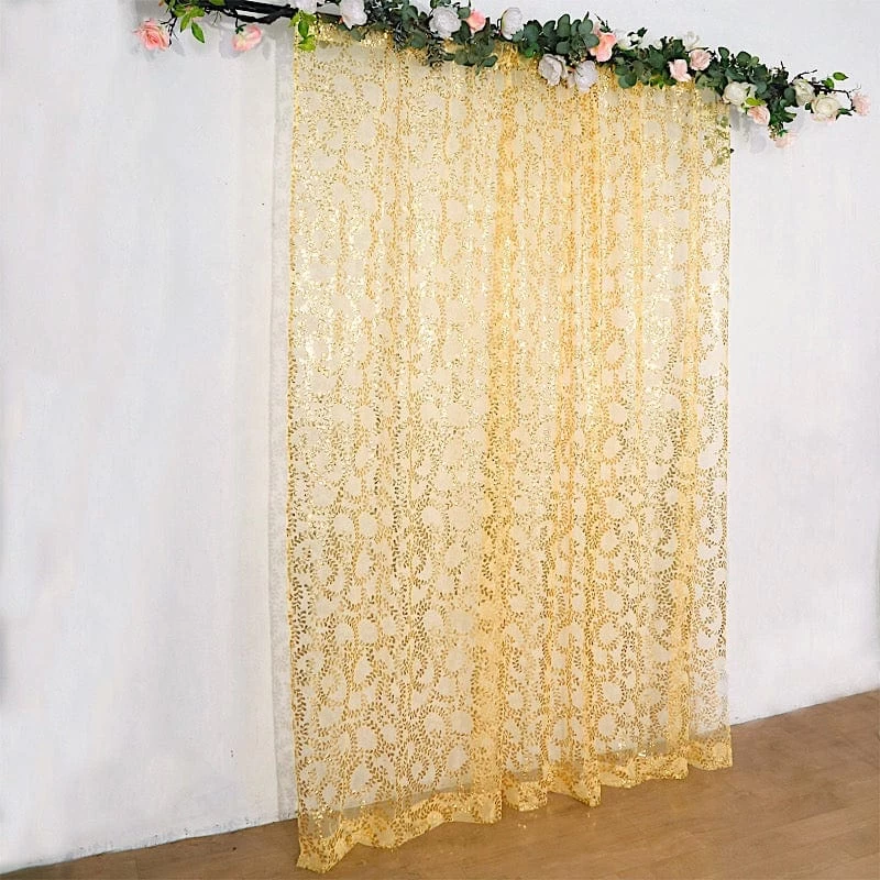 8x8 Feet Embroidered Leaves Sequined Tulle Backdrop Curtain Panel - Image 11