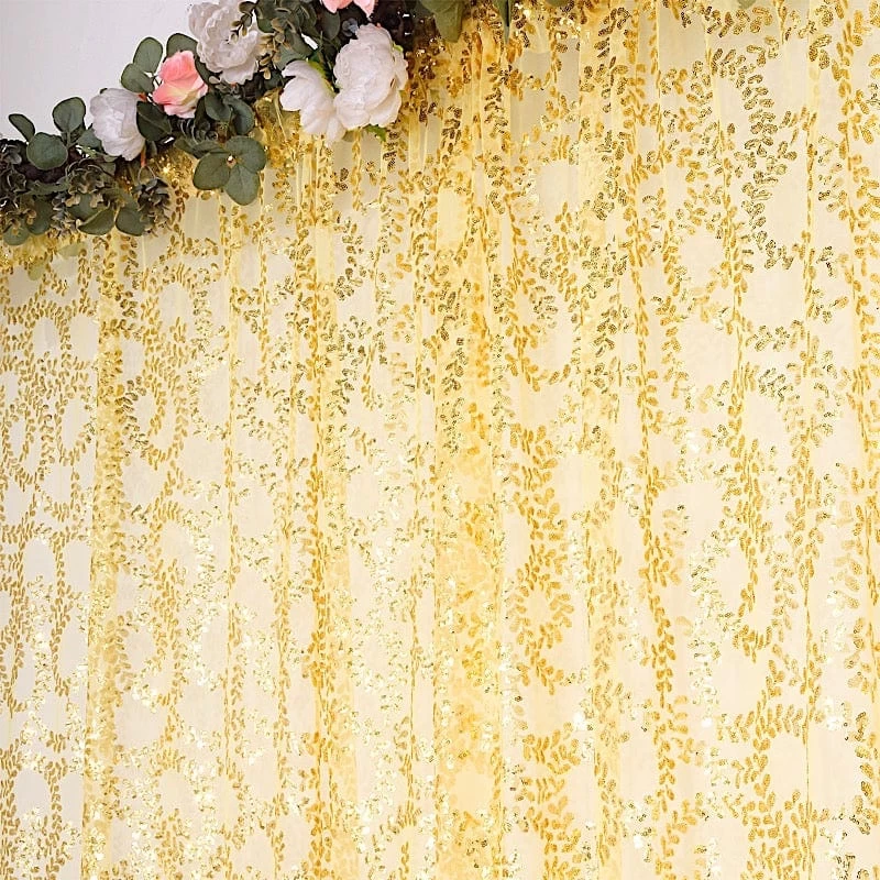 8x8 Feet Embroidered Leaves Sequined Tulle Backdrop Curtain Panel - Image 14