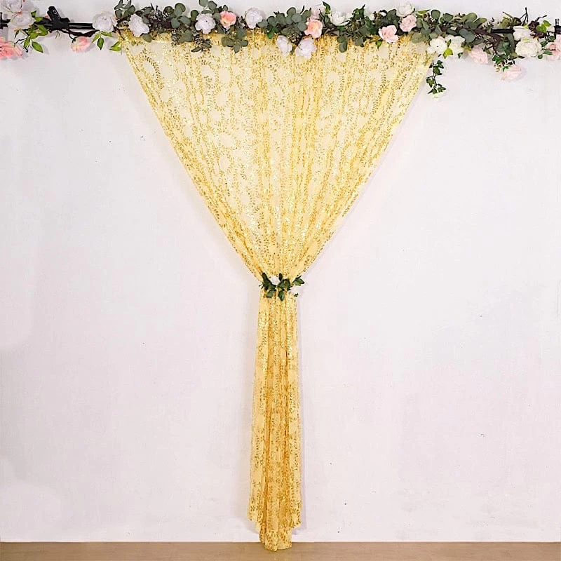 8x8 Feet Embroidered Leaves Sequined Tulle Backdrop Curtain Panel - Image 13