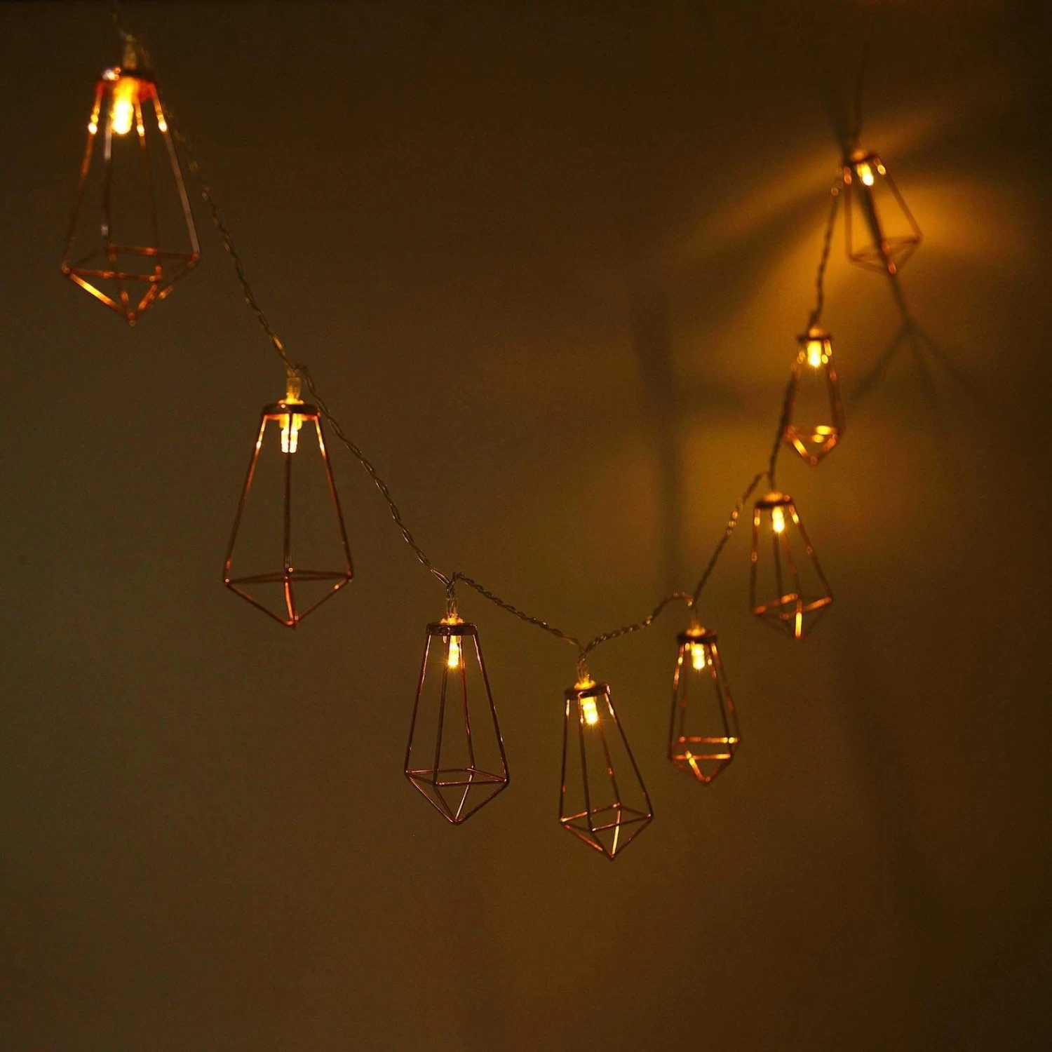 11 Ft 20 LED Rose Gold Metal Geometric Prism Fairy Lights Battery Operated Garland - Image 4