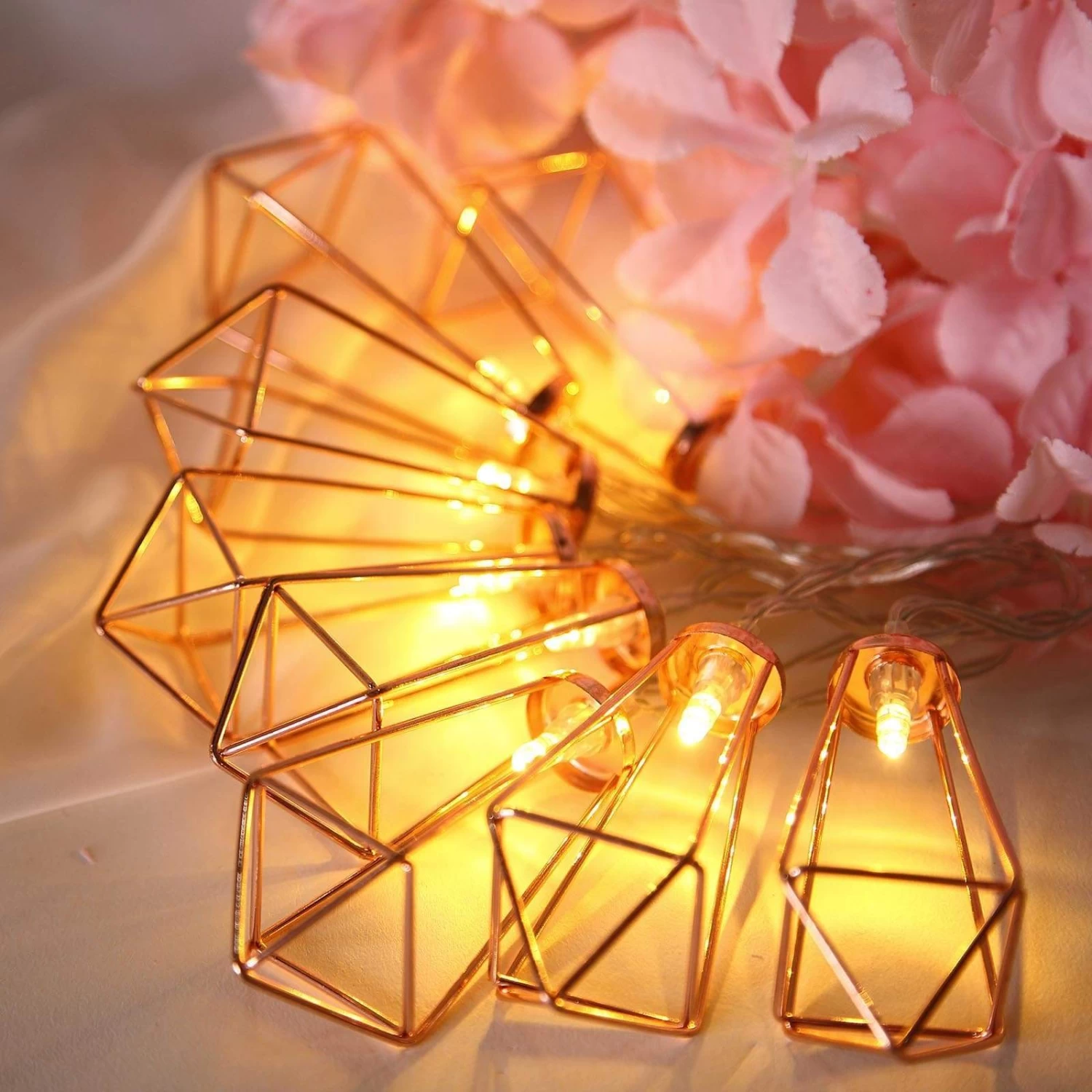 11 Ft 20 LED Rose Gold Metal Geometric Prism Fairy Lights Battery Operated Garland - Image 5
