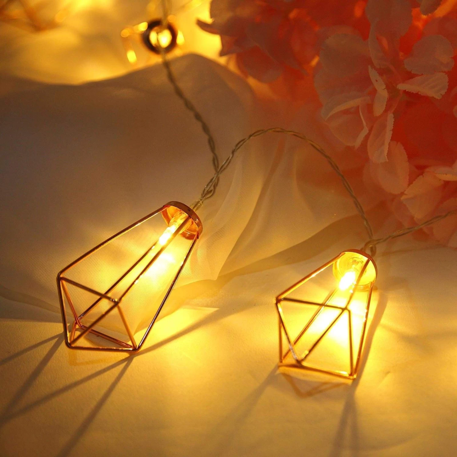 11 Ft 20 LED Rose Gold Metal Geometric Prism Fairy Lights Battery Operated Garland - Image 3