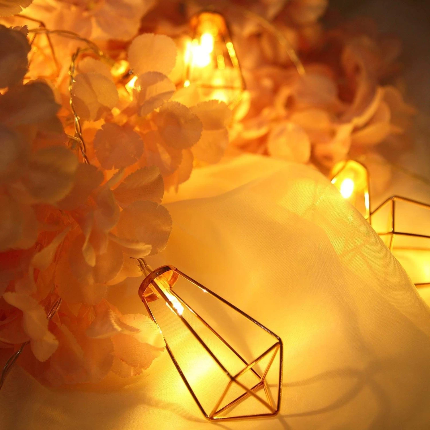 11 Ft 20 LED Rose Gold Metal Geometric Prism Fairy Lights Battery Operated Garland - Image 2
