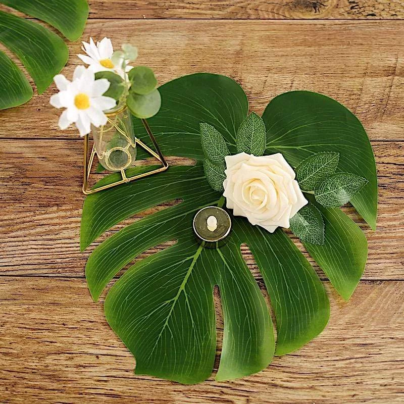 12 Green Artificial Monstera Leaves Tropical Greenery