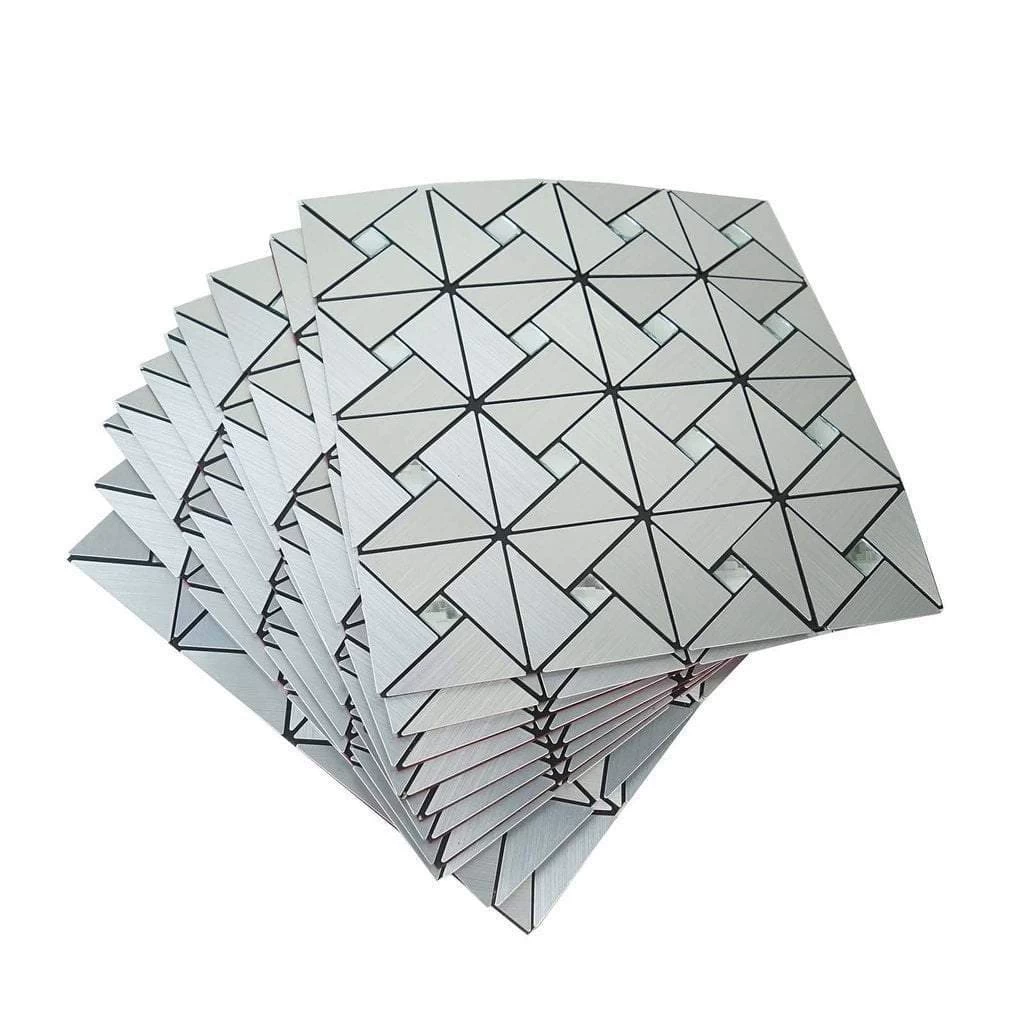 12" Wide 10 Pcs Brushed Silver Metal Mosaic Tiles Wall Panels - Image 3