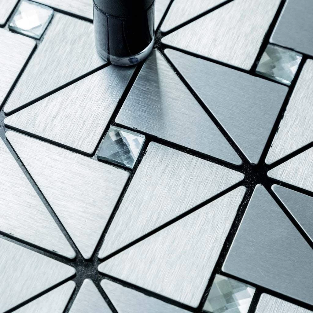 12" Wide 10 Pcs Brushed Silver Metal Mosaic Tiles Wall Panels - Image 2