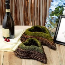 2 Brown And Green Natural Moss Hearts Planter Boxes Centerpieces