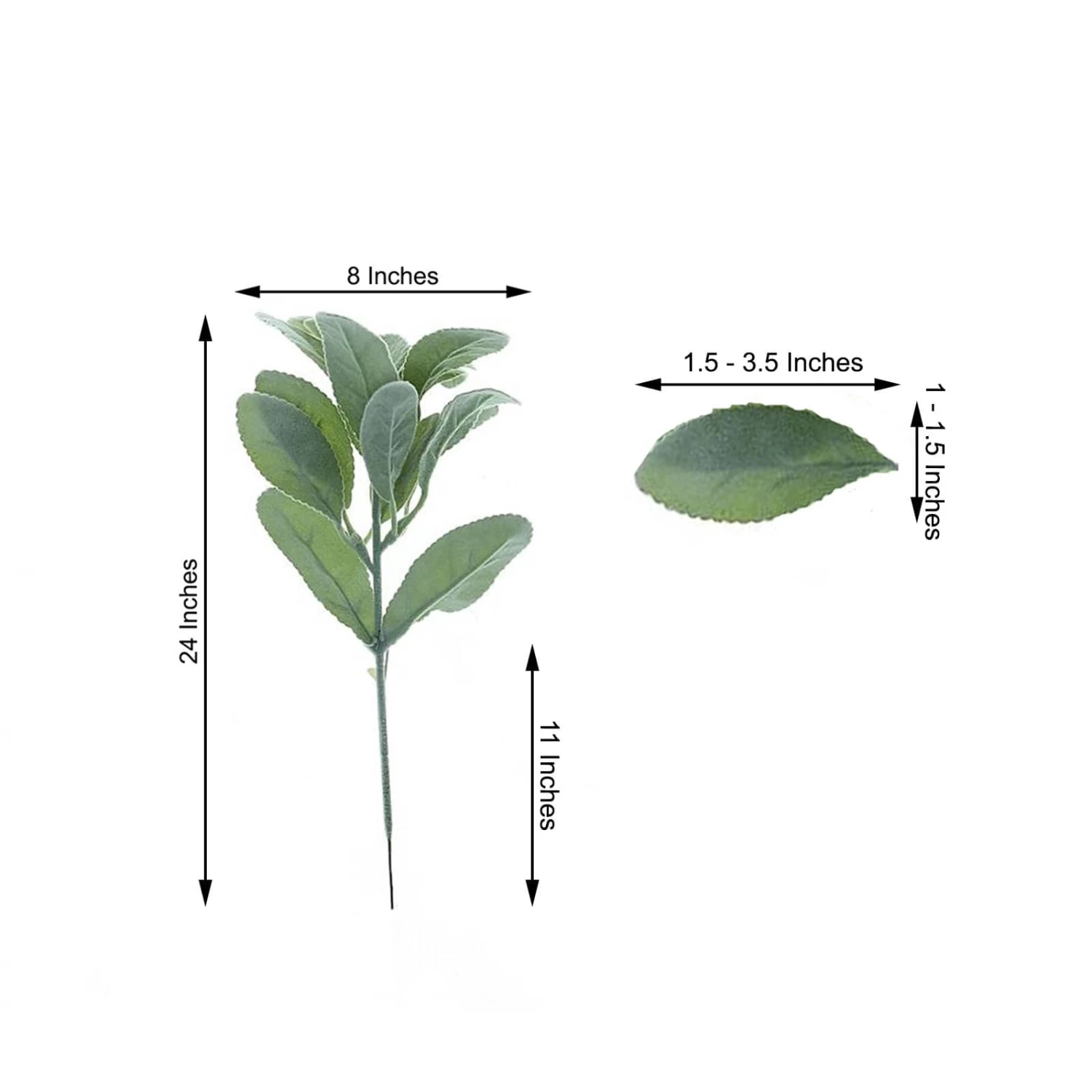 2 Frosted Green 24 In Artificial Flocked Lambs Ear Leaves Sprays Stems - Image 8
