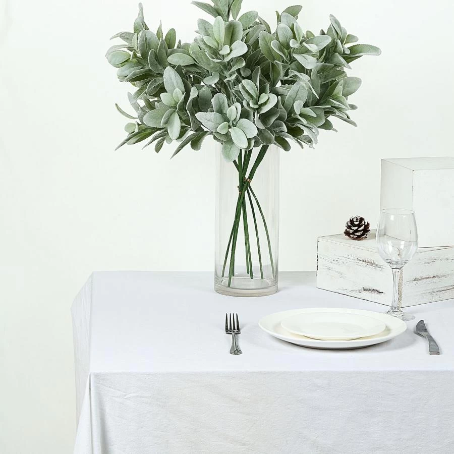 2 Frosted Green 24 In Artificial Flocked Lambs Ear Leaves Sprays Stems - Image 6