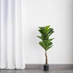 2 Green 3 Feet Fiddle Leaves Fig Tree Artificial Plants In Black Planter Pots