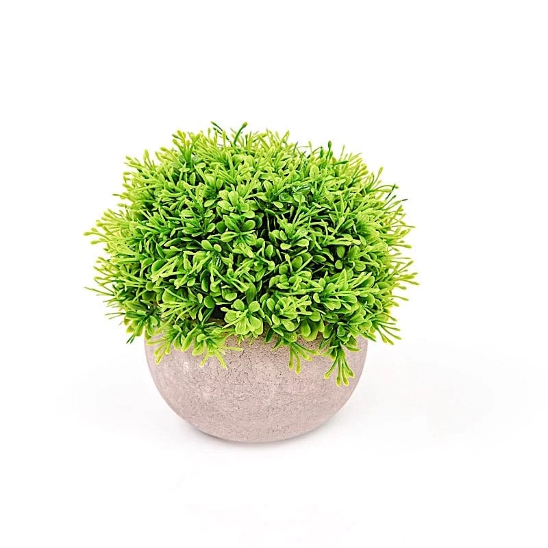 2 Green 5" Tall Mini Boxwood Topiary Artificial Plants In Gray Planter Pots - Image 4