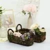 2 Green With Chocolate Brown Natural Moss Rectangular Planter Boxes With Handles Centerpieces