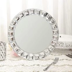 2 Pcs 13 In Silver Round Glass Diamond Rimmed Charger Plates