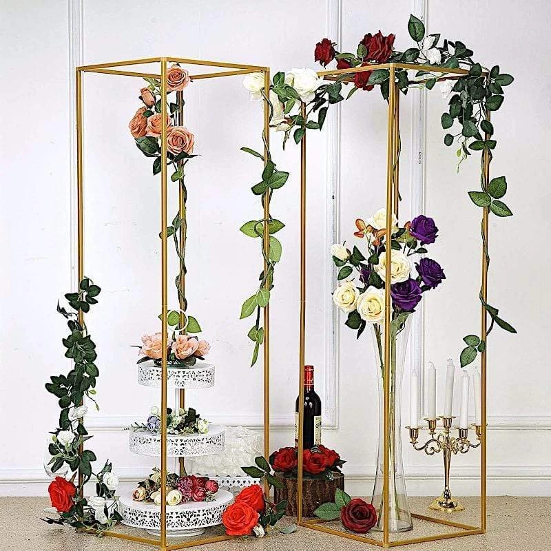 2 Rectangular 48 In Tall Metal Geometric Flower Stands Centerpieces - Image 2