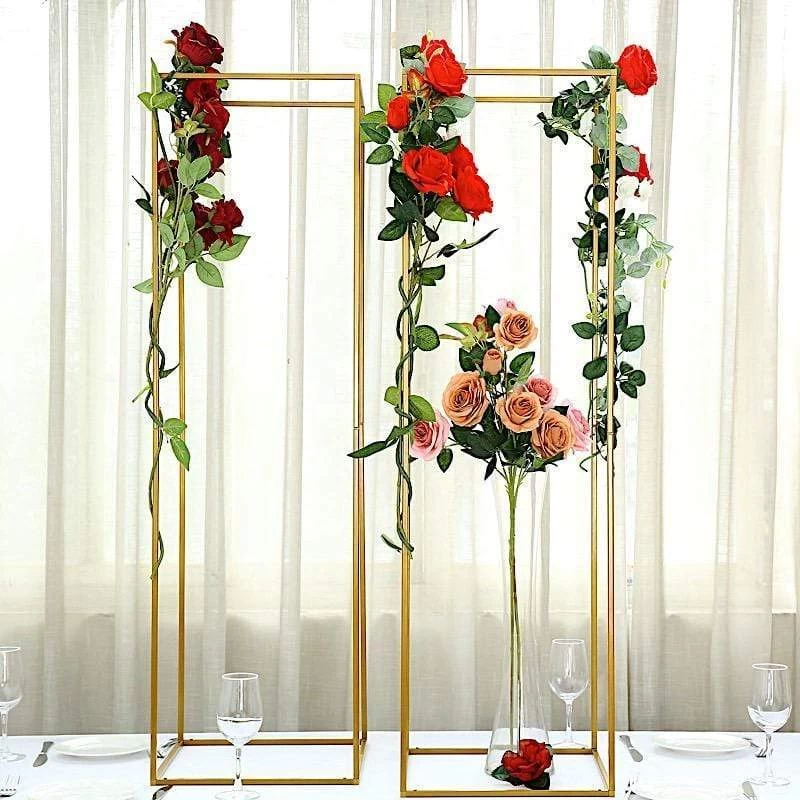 2 Rectangular 48 In Tall Metal Geometric Flower Stands Centerpieces - Image 4