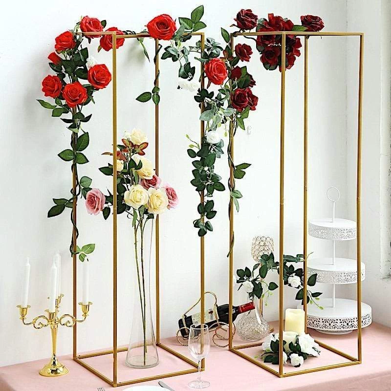 2 Rectangular 48 In Tall Metal Geometric Flower Stands Centerpieces - Image 5