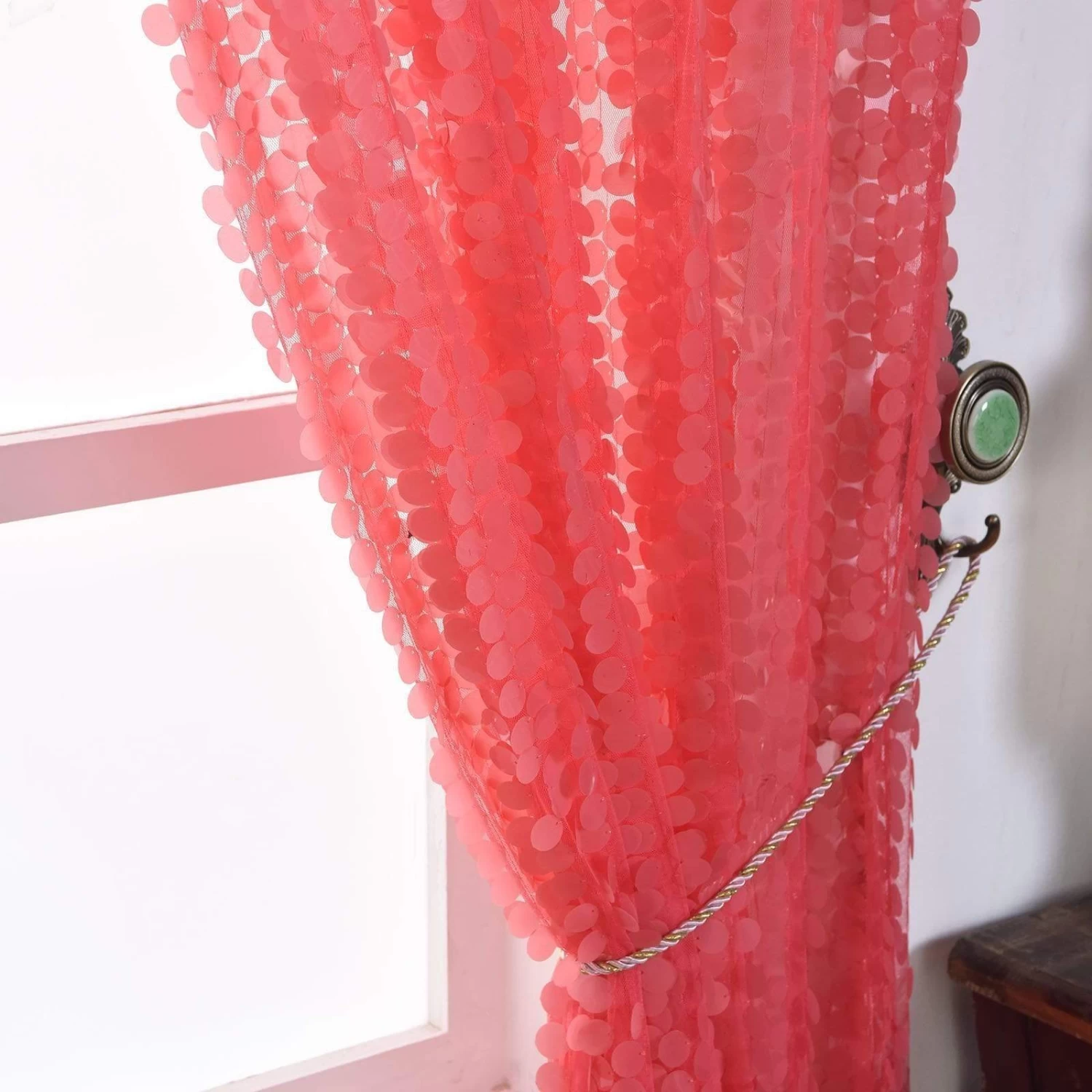2 Pcs 52" X 84" Coral Big Payette Sequin Window Curtains Drapes Panels - Image 5