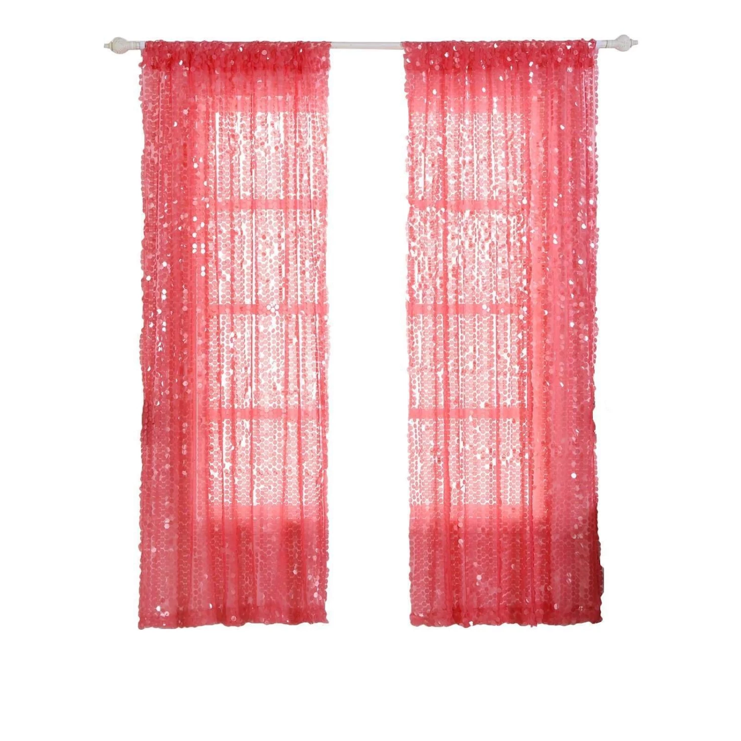 2 Pcs 52" X 84" Coral Big Payette Sequin Window Curtains Drapes Panels - Image 4