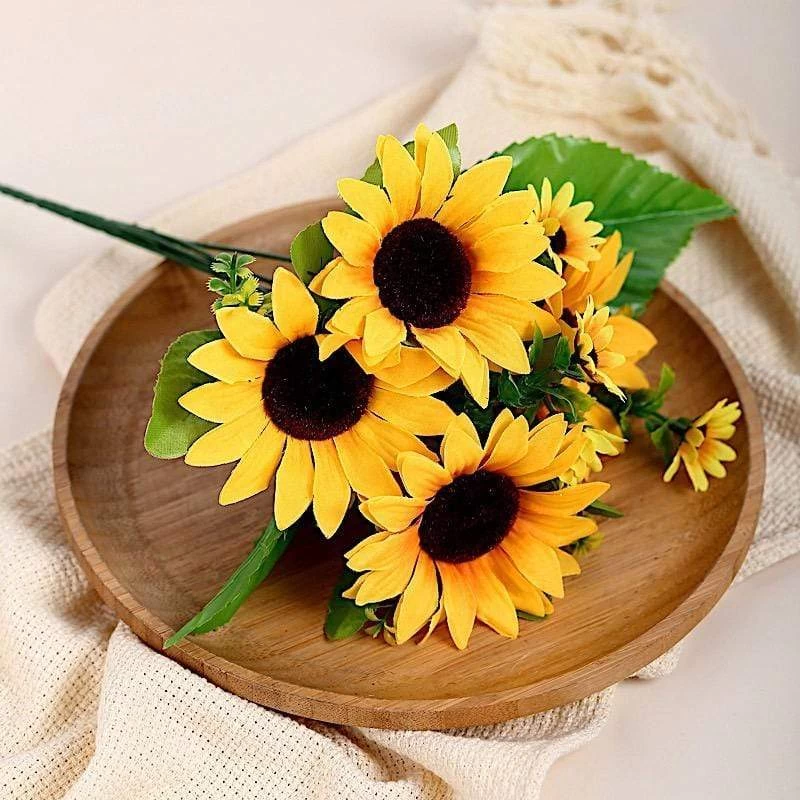 2 Yellow 13 In Artificial Faux Silk Sunflower Bouquets - Image 3