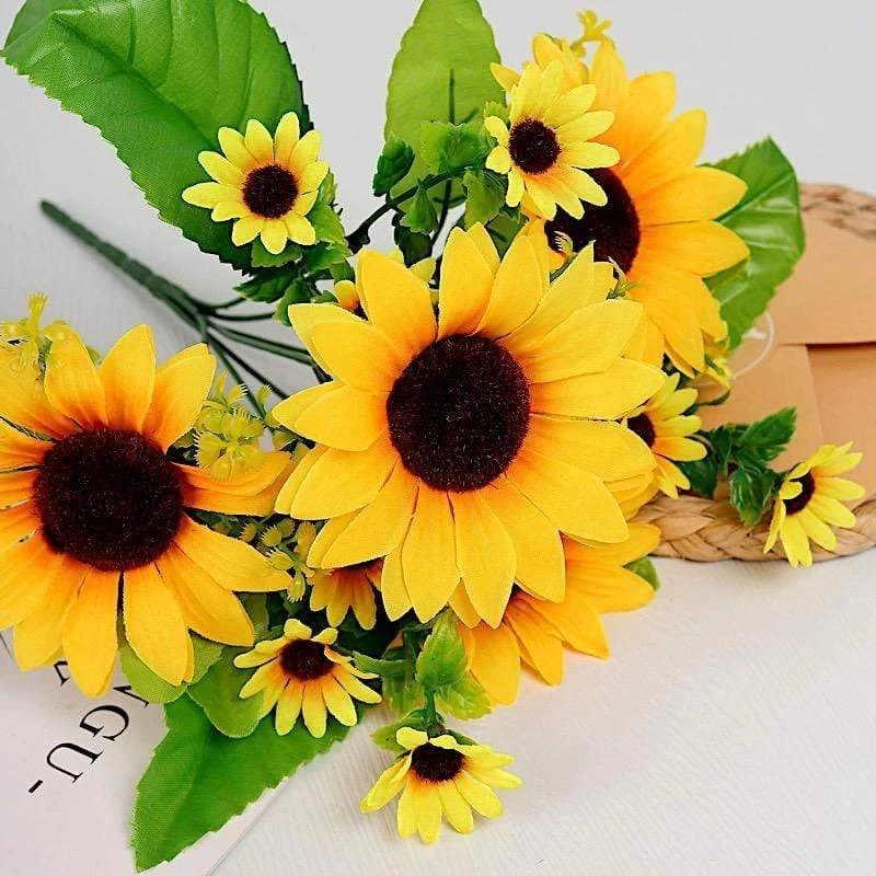 2 Yellow 13 In Artificial Faux Silk Sunflower Bouquets - Image 7