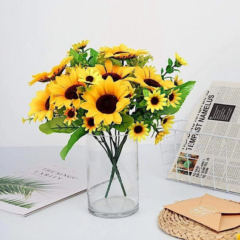 2 Yellow 13 In Artificial Faux Silk Sunflower Bouquets - Image 8