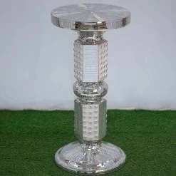 26" Tall Silver Mosaic Mirror Wedding Column Pedestal With Pearls