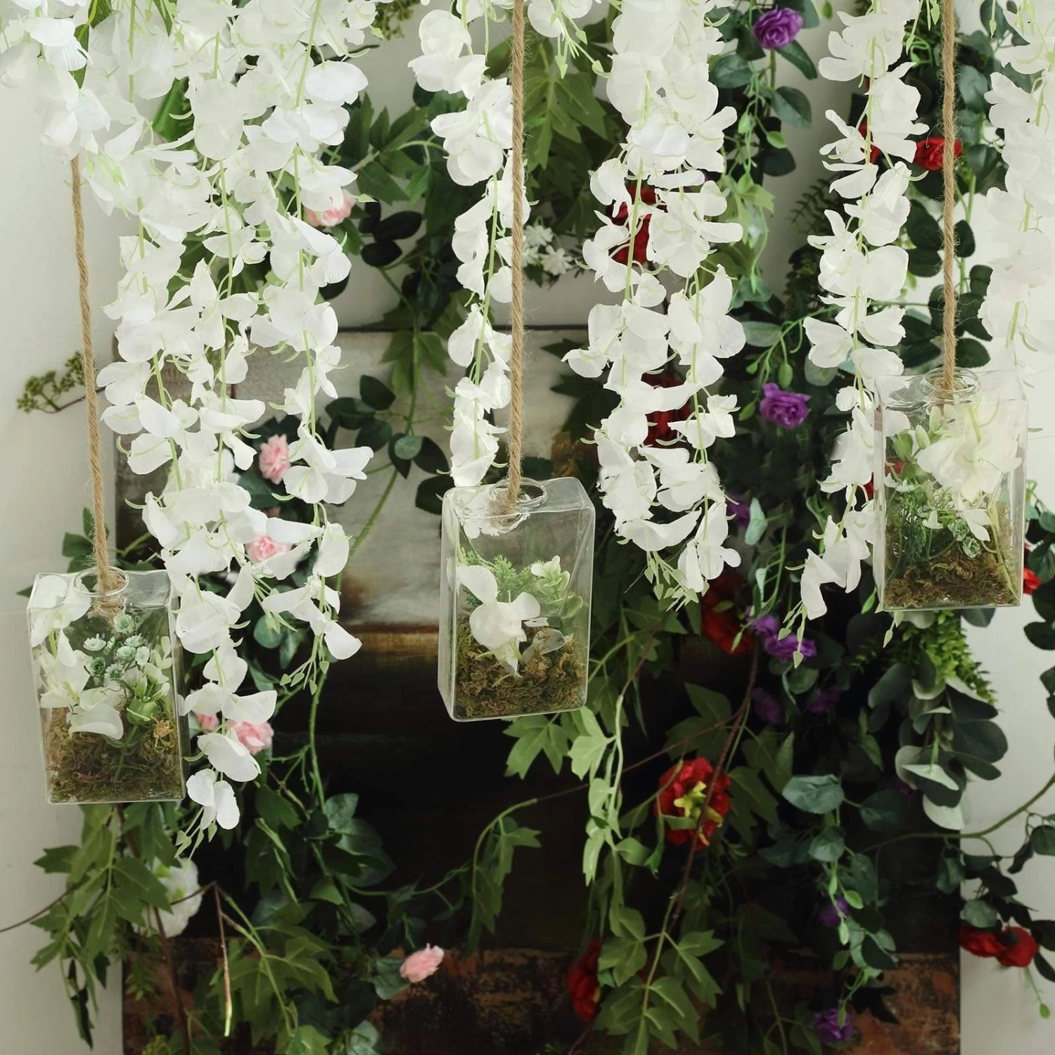 3 Clear Trapezoid Glass Wall Hanging Terrariums Vases - Image 3