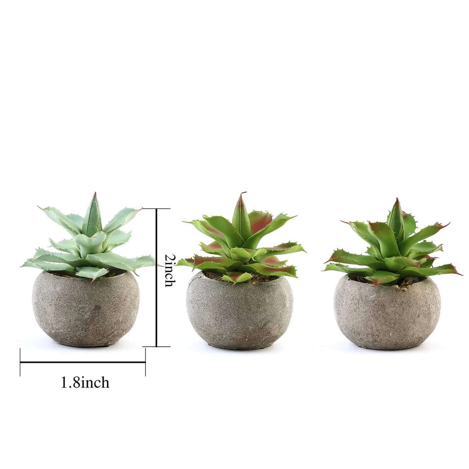 3 Pcs 5" Assorted Artificial Faux Home Garden Aloe Succulent Plants With Round Pots - Image 2