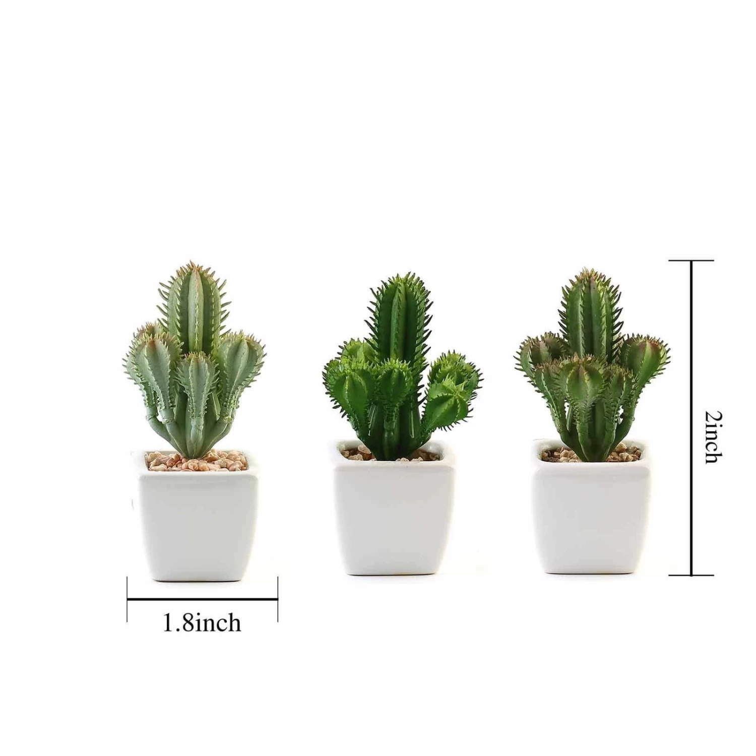 3 Pcs 5" Green Artificial Faux Succulent Cactus Plants With Off White Pots - Image 2