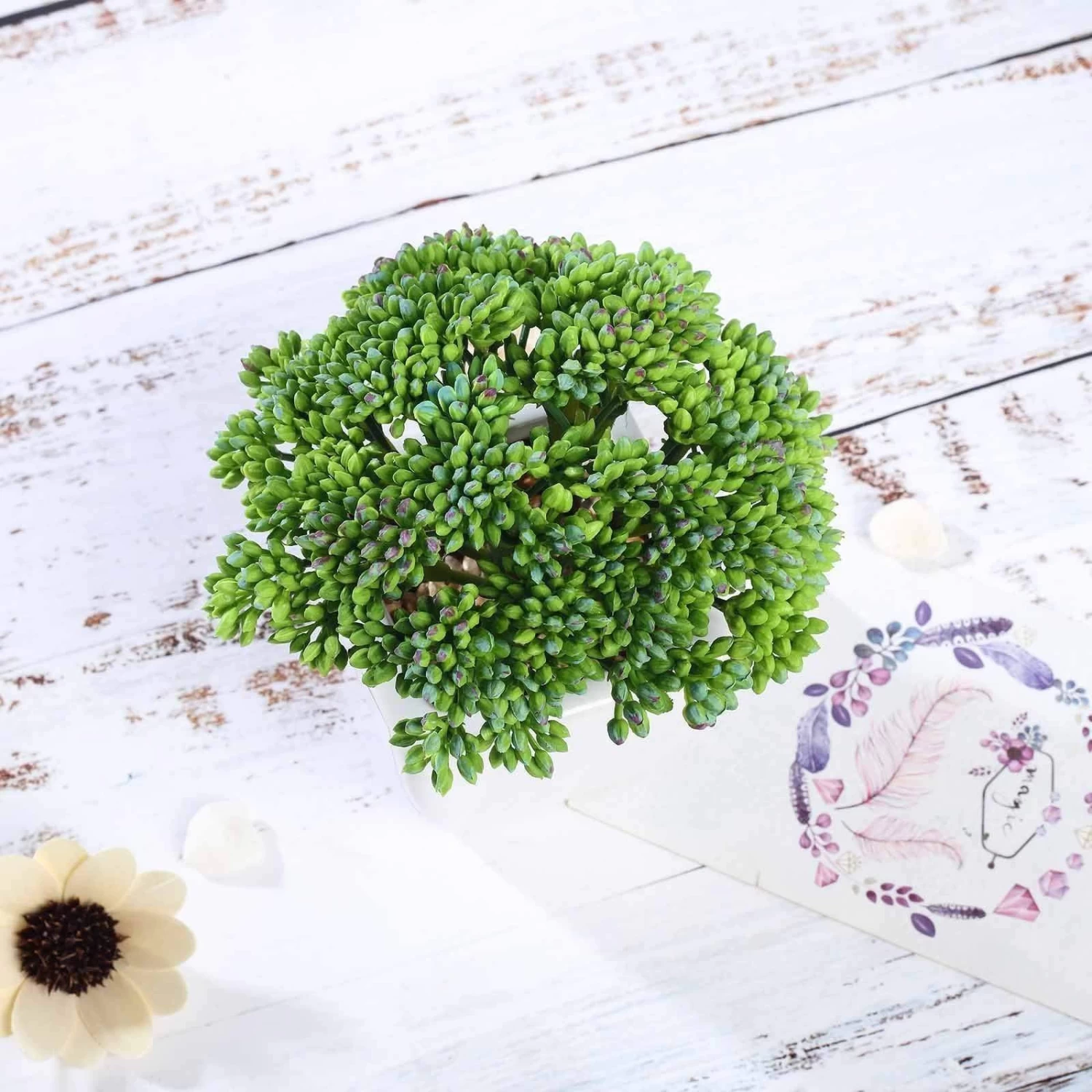 3 Pcs 6" Assorted Artificial Faux Sedum Succulent Plants With Off White Pots - Image 4