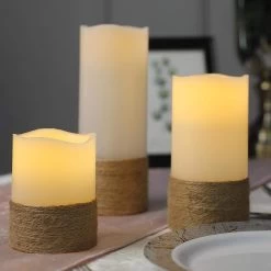 3 Pcs Natural LED Pillar Candles Lights With Remote Control