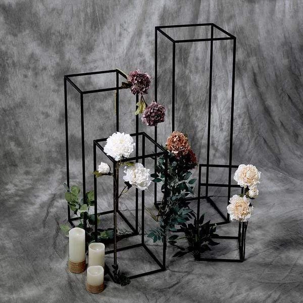 4 Black Matte Metal Geometric Rectangular Stands Flower Vase Holders - Image 8