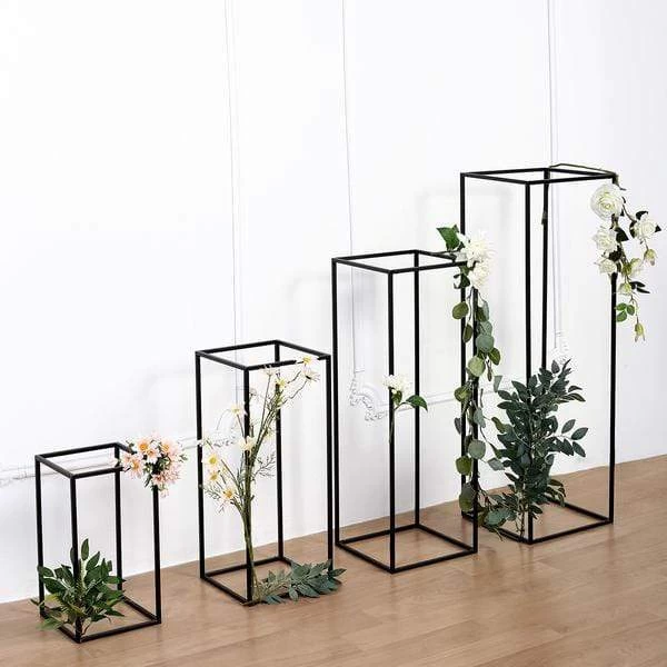 4 Black Matte Metal Geometric Rectangular Stands Flower Vase Holders - Image 6