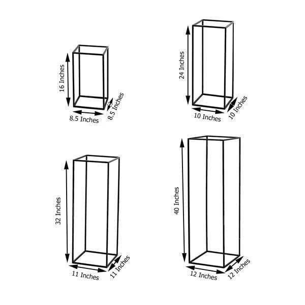 4 Black Matte Metal Geometric Rectangular Stands Flower Vase Holders - Image 2