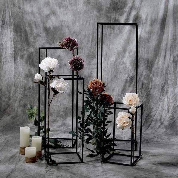 4 Black Matte Metal Geometric Rectangular Stands Flower Vase Holders - Image 7