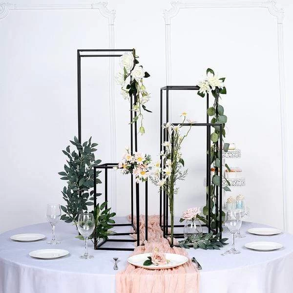 4 Black Matte Metal Geometric Rectangular Stands Flower Vase Holders - Image 11