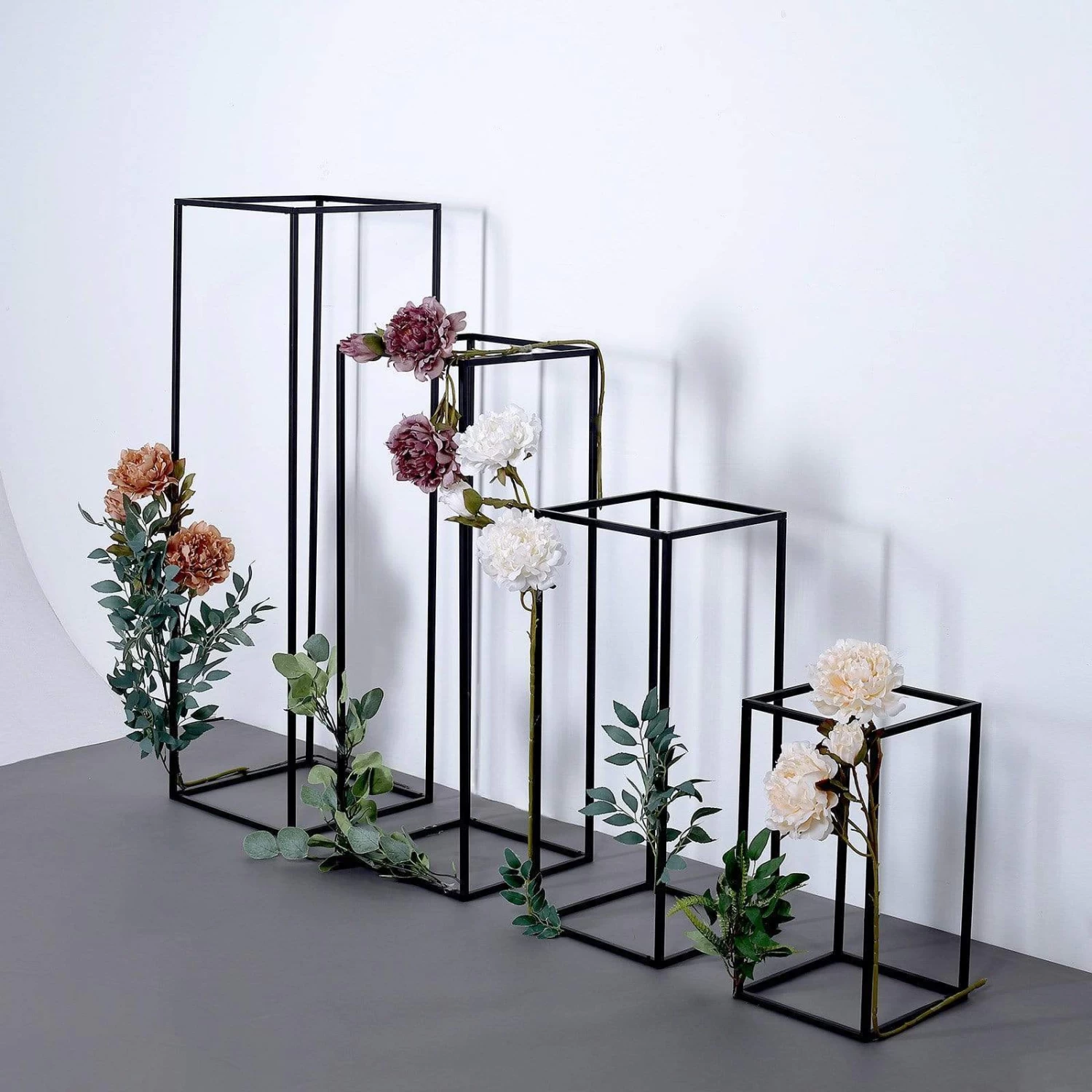 4 Black Matte Metal Geometric Rectangular Stands Flower Vase Holders - Image 12